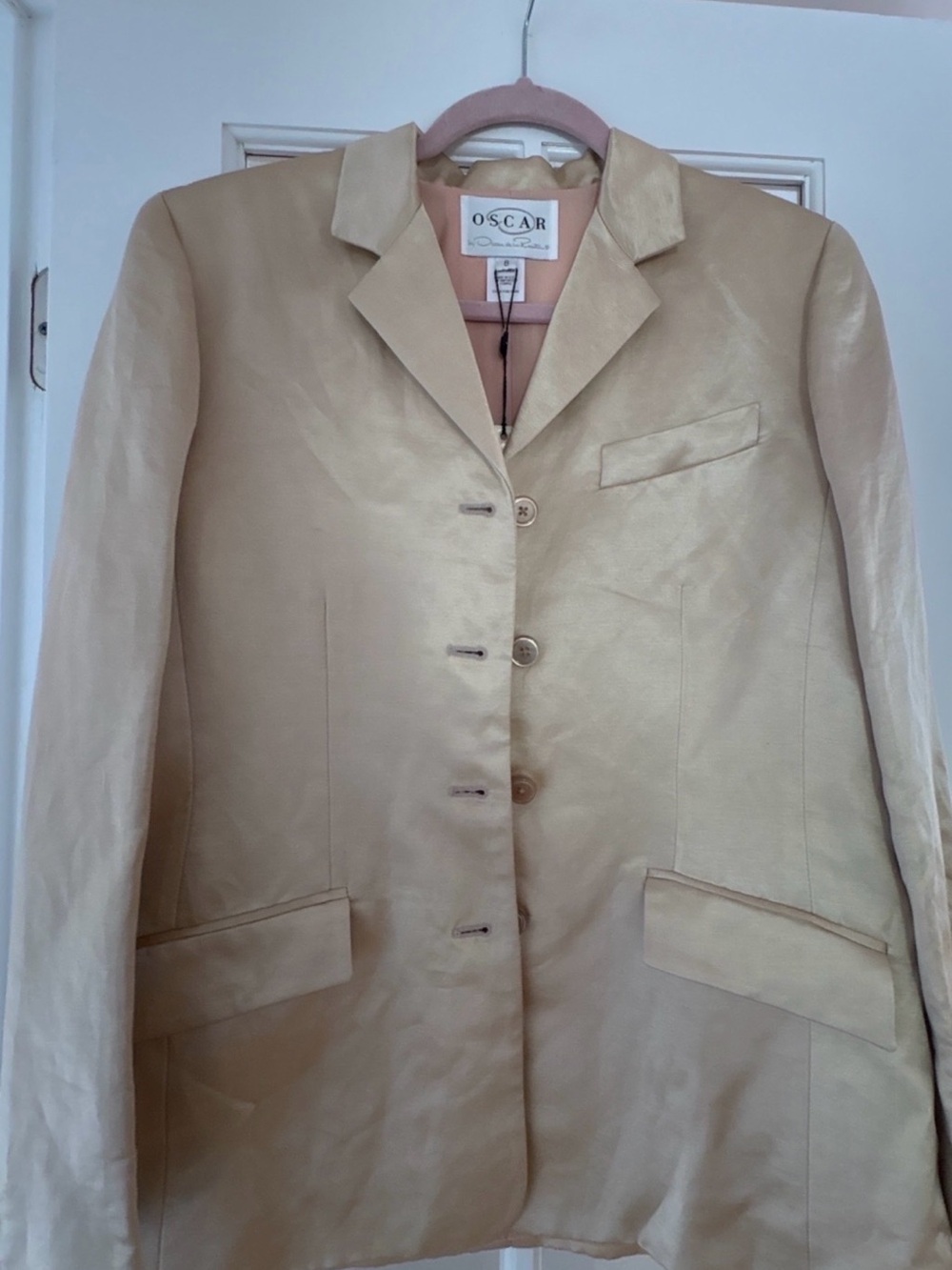 Oscar de la Renta Pale Gold Silk/linen Pants Suit New